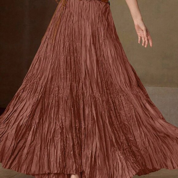 Orange Elegant Women's Premium High Waist Plisse Maxi Skirt - Picture 7 of 7